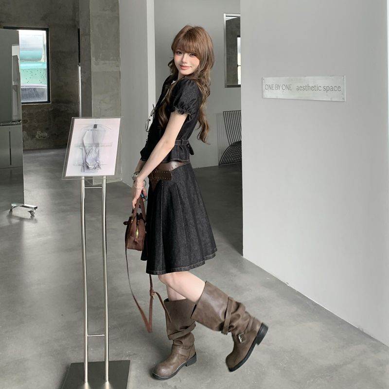 原牛辣妹风牛仔上衣配半身裙时尚两件套通勤韩系穿搭气质一整套女