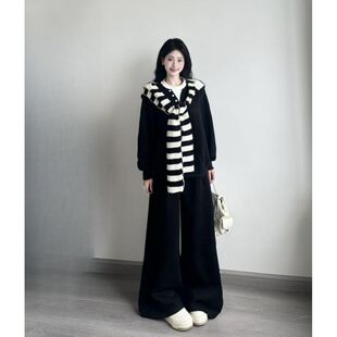 韩系慵懒风穿搭运动套装女春秋宽松显瘦披肩卫衣阔腿裤休闲三件套