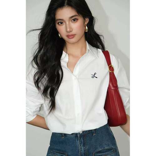 宽松休闲白色长袖衬衫女刺绣设计感小众韩版通勤百搭衬衣春春季
