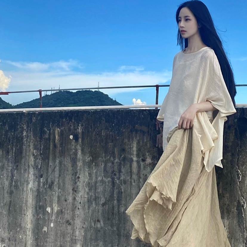 仙女上衣宽松恤文艺女装禅意汉服女超仙茶服半身裙套装