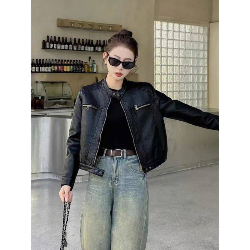 皮衣外套女春季新款2025宽松小个子复古短款夹克女款直播早春爆款