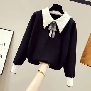大码高级感内搭减龄娃娃领针织衫秋装女2023年新款打底毛衣秋冬季