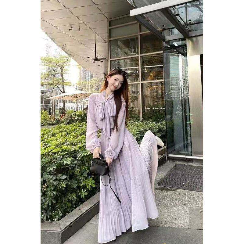 法式气质蝴蝶结长袖衬衫高腰显瘦半身长裙女2026春季新款套装