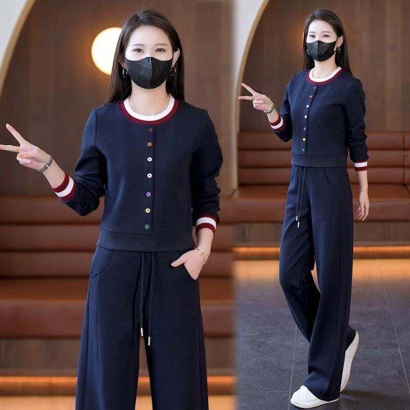 休闲运动装女2026年春季新款女装套装小个子短款卫衣阔腿裤两件套