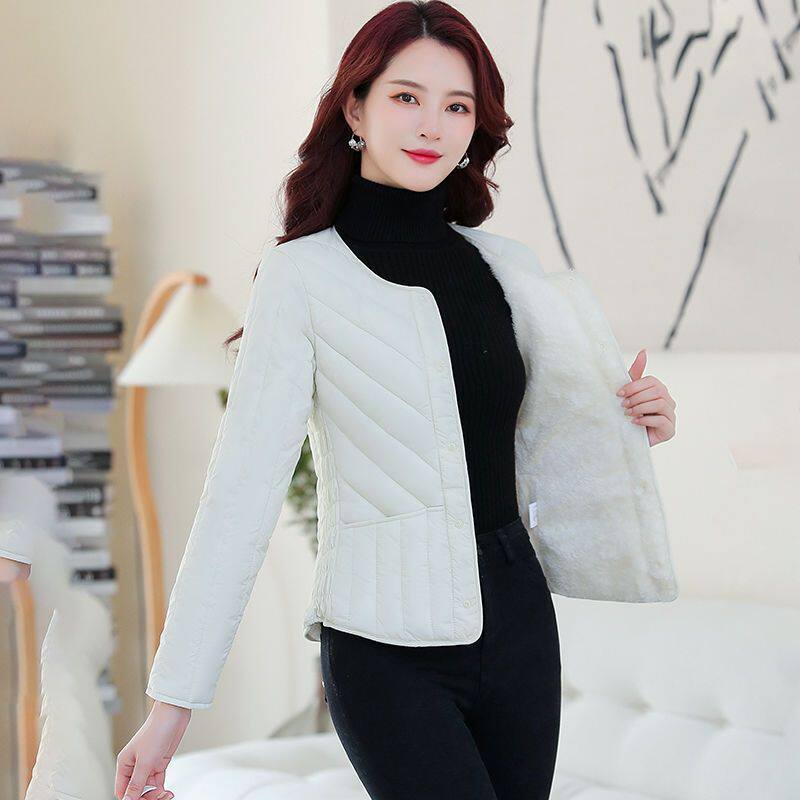 加绒加厚内胆棉衣女打底内穿妈妈小棉袄短款黑色丝棉服女士秋冬季