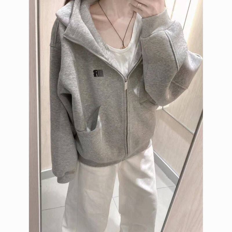 美式复古廓形高领开衫连帽卫衣外套女秋冬新款宽松慵懒风拉链上衣