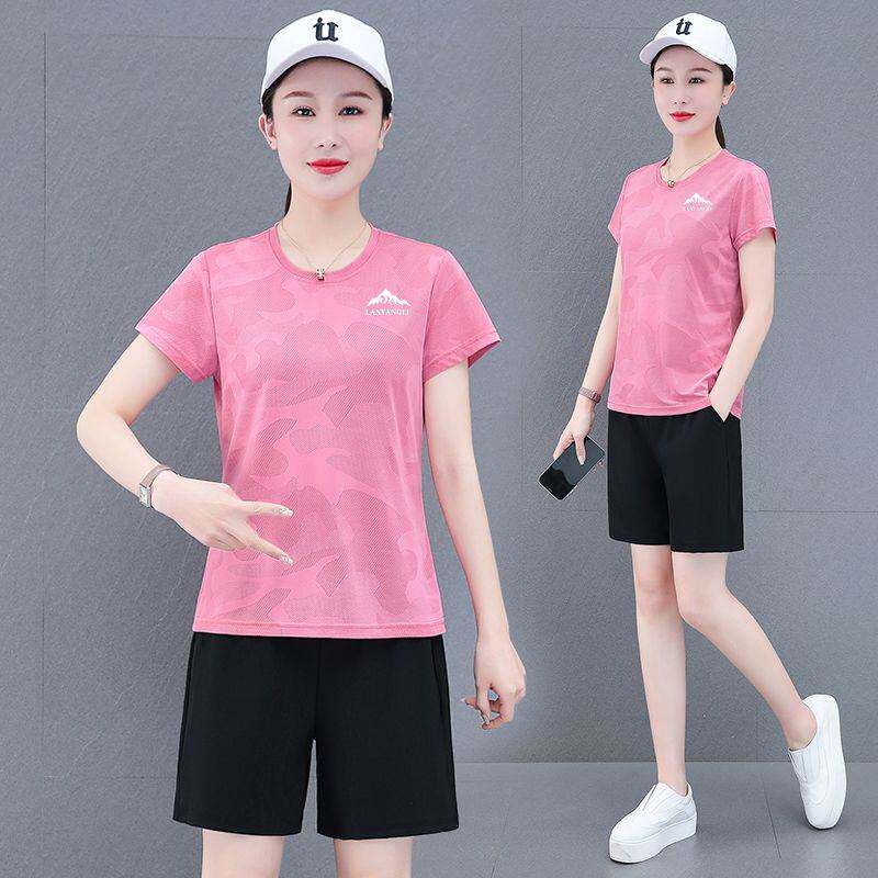 冰丝短裤套装韩版休闲运动服夏季速干2026新款中年女装薄款两件套