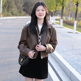棕色小皮衣外套女短款小个子2025新款秋季今年流行爆款港风pu夹克