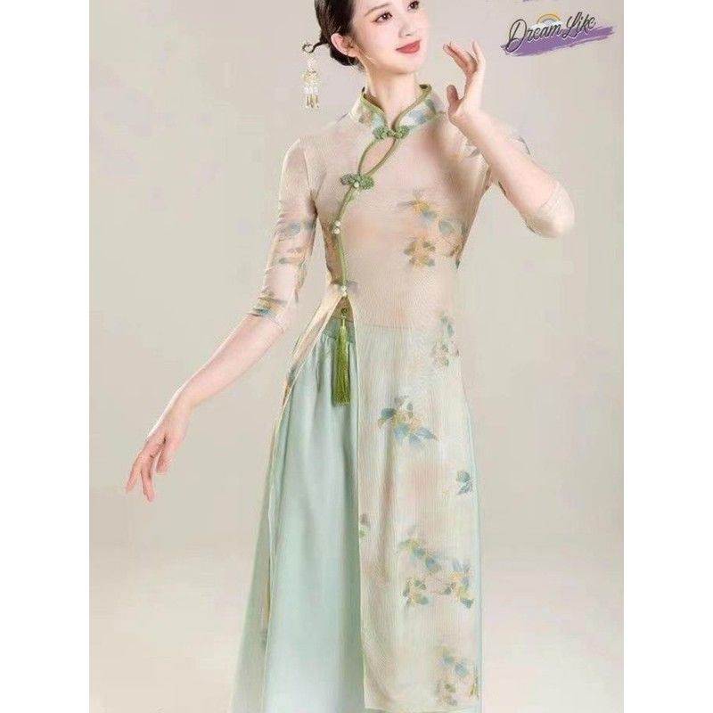 柔式工作服旗袍连衣裙技师工作服古典舞蹈服女中国风民族表演服装