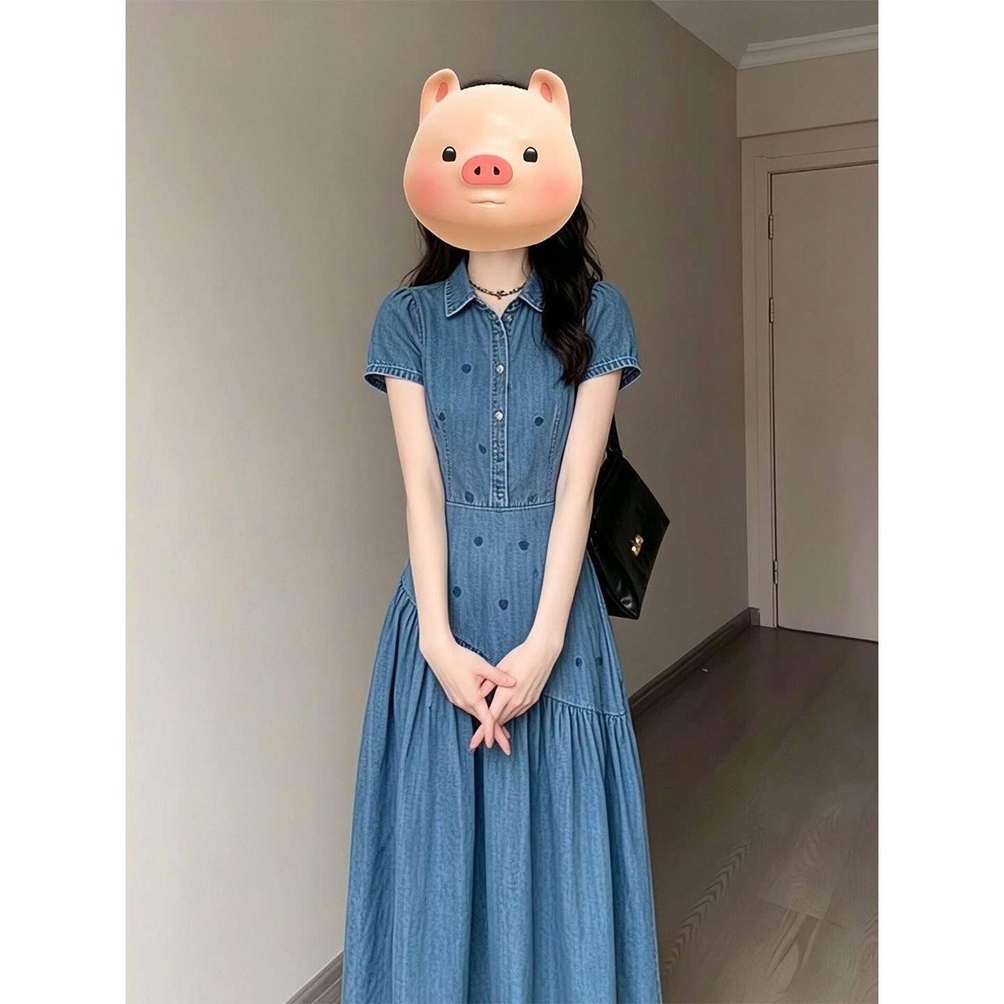 轻熟高知穿搭蓝色牛仔波点连衣裙女2026秋季新款大方得体绝美长裙