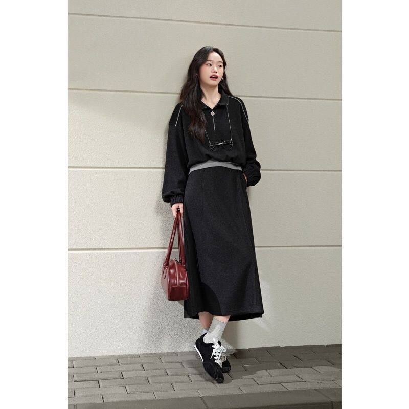 阔色气质立领休闲运动卫衣套装2025秋冬新款女设计感上衣半裙长裙