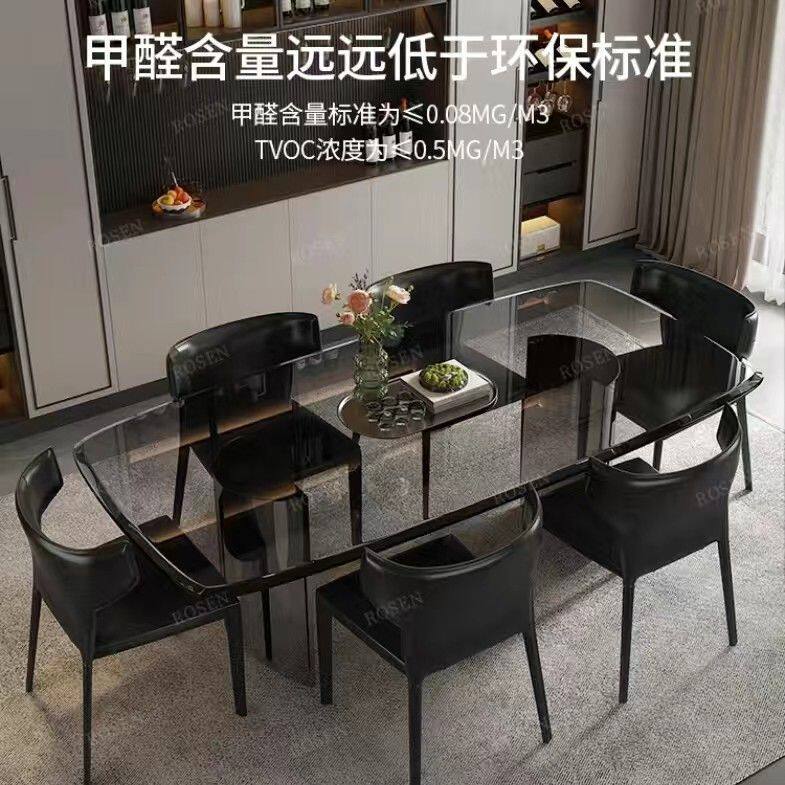 意式极简新款钢化玻璃餐桌家用小户型饭桌长方形不锈钢轻奢餐桌椅