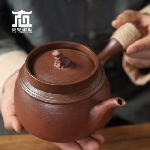 老岩泥粗陶烧水煮茶壶砂铫电陶炉侧把急须家商用大容量白黑普洱茶