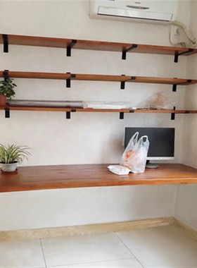 实木一字隔板墙壁架客厅展示架搁板微波炉架复古搁板客厅酒架书架