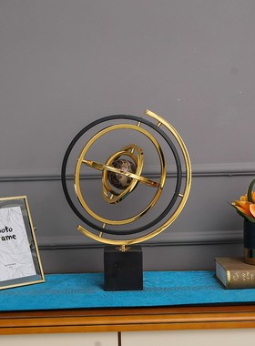 欧式地球仪摆件金属创意客厅书房家居摆设大理石办公室桌面装饰