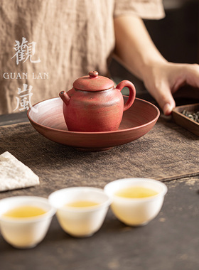 观岚中式手工粉引茶壶陶瓷功夫茶具胭脂红泡茶壶家用单个小茶水壶