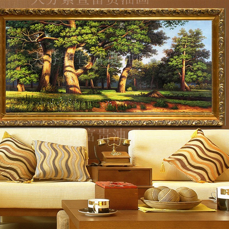 手绘欧式树林森林油画客厅酒店别墅风景油画装饰画配画图片
