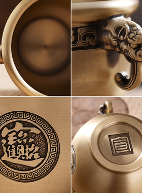 纯铜聚宝盆摆件客厅玄关黄铜米缸工艺品办公室铜笔筒铜缸开业礼品