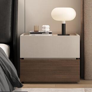 实木多层板床头柜子现代简约床边柜轻奢感卧室家用床头置物架