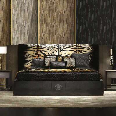 意式轻奢ROBERTOCAVALLI现代豪宅别墅主卧虎纹布艺双人1.8婚床