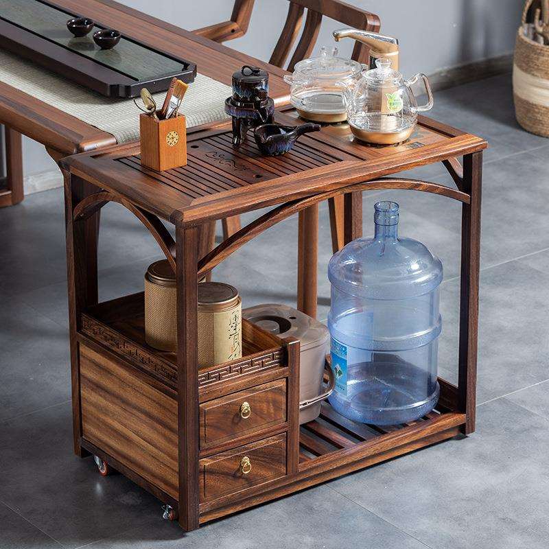 移动茶桌家用小茶台边柜侧柜胡桃实木泡茶车茶几烧水壶一体茶水柜