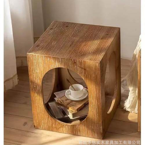 美式沙发边几老榆木卧室床头柜民宿阳台酒店装饰桌子诧寂风咖啡桌