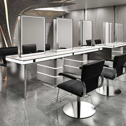 发廊网红理发店镜台美发店镜子带灯双面带柜带灯不锈钢烫染镜