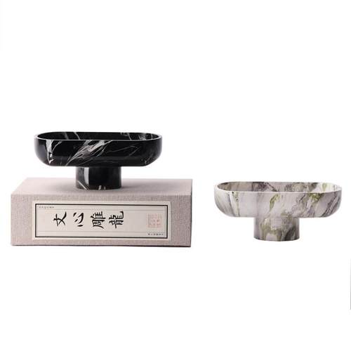 创意新中式现代简约售楼处样板间博古架黑白高脚树脂果盘艺术摆件