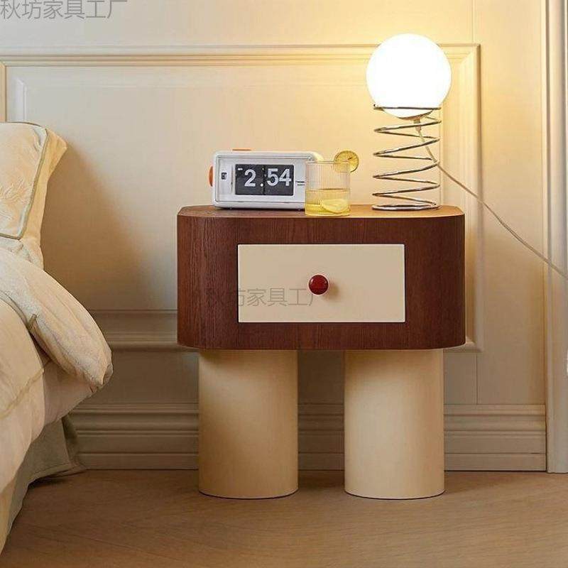 北欧奶油风床头柜创意儿童卧室床边柜中古网红小型窄柜可爱收纳柜