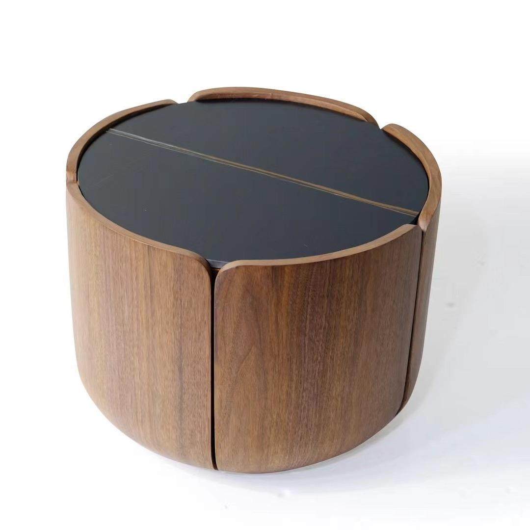 意式实木圆形家用创意花瓣组合茶几小户型岩板客厅电视柜子母茶几