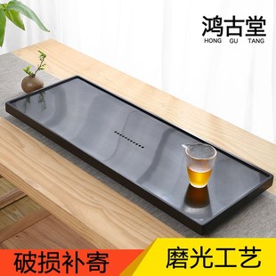 天然乌金石茶盘家用客厅简约抛光石头大茶台轻奢现代功夫茶具套装