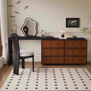 法式实木化妆桌梳妆台斗柜一体卧室2025新款复古梳妆台斗柜一体桌