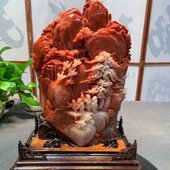 建桃礼浮雕原石大摆工艺源寿山石件展厅福芙蓉冻体世外摆设乔迁