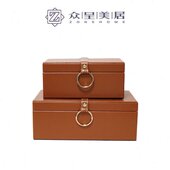 实木首饰盒卧室梳妆台间新中式 麻布首饰盒摆件样板房 客厅现代风格