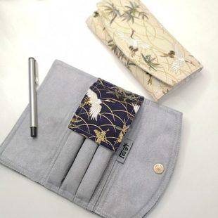 布邑 国风笔套三支装钢笔收纳袋笔帘笔包笔盒磁扣款便携式蓝色鹤