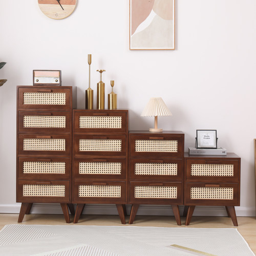 斗柜收纳柜实木组合藤编五斗柜卧室客厅靠墙北欧轻奢抽屉柜储物柜