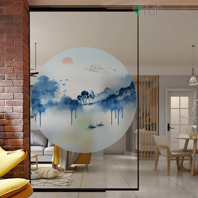 定制玻璃贴纸新中式透光不透明静电磨砂玻璃贴膜家用创意窗纸圆形