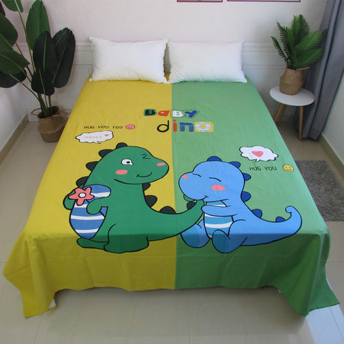 卡通加厚老粗布床单单件全棉儿童恐龙床单夏季双人软凉席防皱睡单