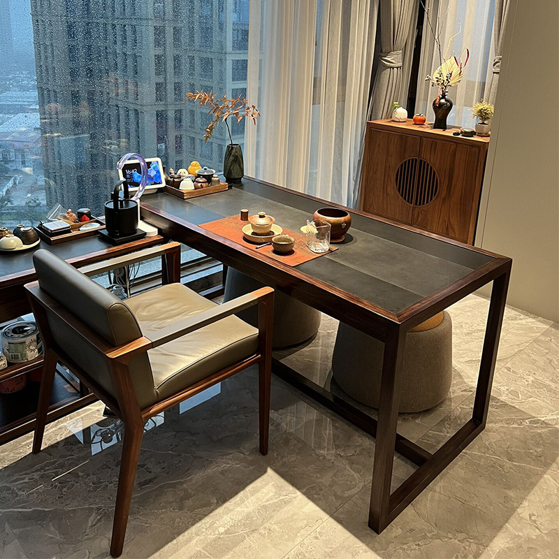 新中式阳台茶桌椅组合小户型家用功夫泡茶台实木喝茶桌胡桃木定制
