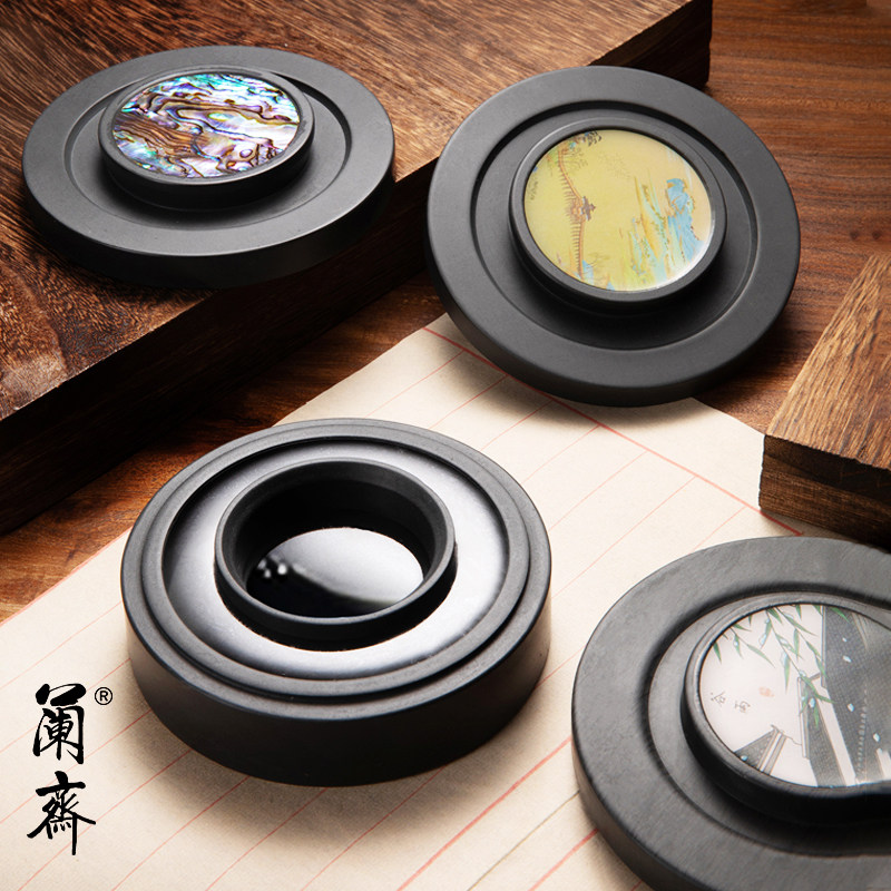 国潮风火锅砚台双圈保湿防蒸发不干墨毛笔墨水书法专用带盖墨盒墨