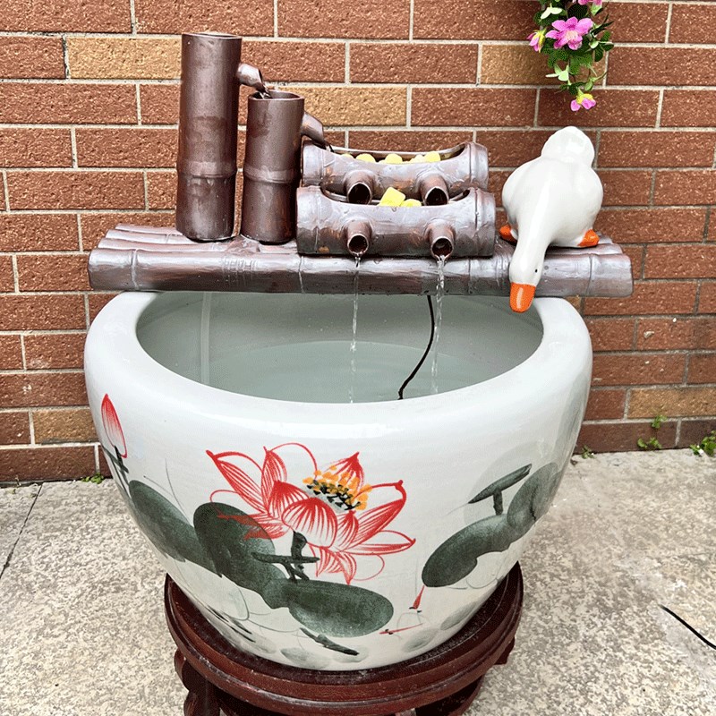 陶瓷鱼缸仿竹子过滤器圆缸瓷缸增氧上置过滤盒鱼缸过滤循环系统造