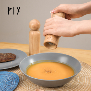 PIY胡椒研磨器手动花椒黑胡椒粒家用实木调料研磨瓶
