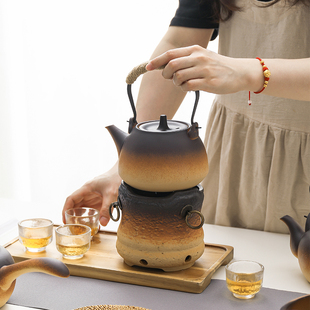 家用户外野外酒精灯泡茶壶明火炉烧水壶陶壶大容量粗陶提梁煮茶器