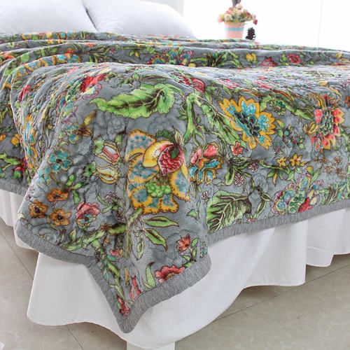 法兰绒夹棉床盖木百合秋冬加厚秋冬季双面绗缝被盖单件1.8m双人床