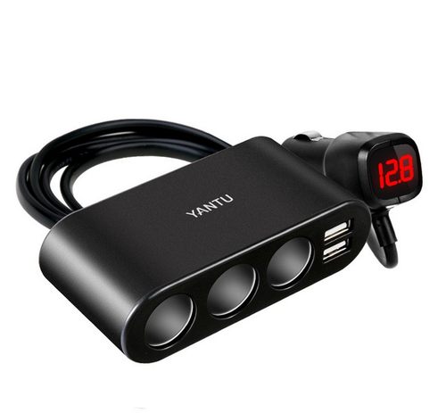 车载点烟器一拖三带电压显示多功能转接插头汽车充插座usb充电器