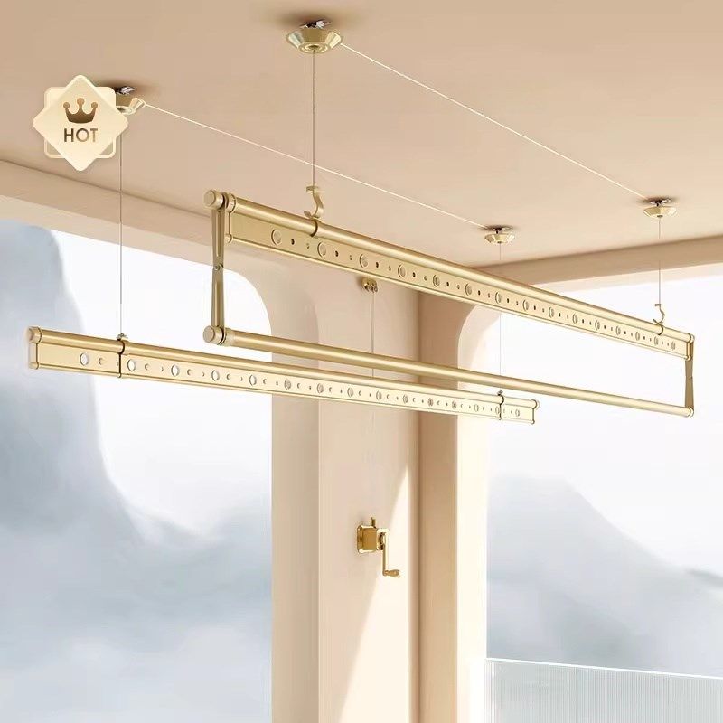 四季沐歌阳台手摇式升降晾衣架晒衣家用顶装晾衣杆凉衣折叠晒被架