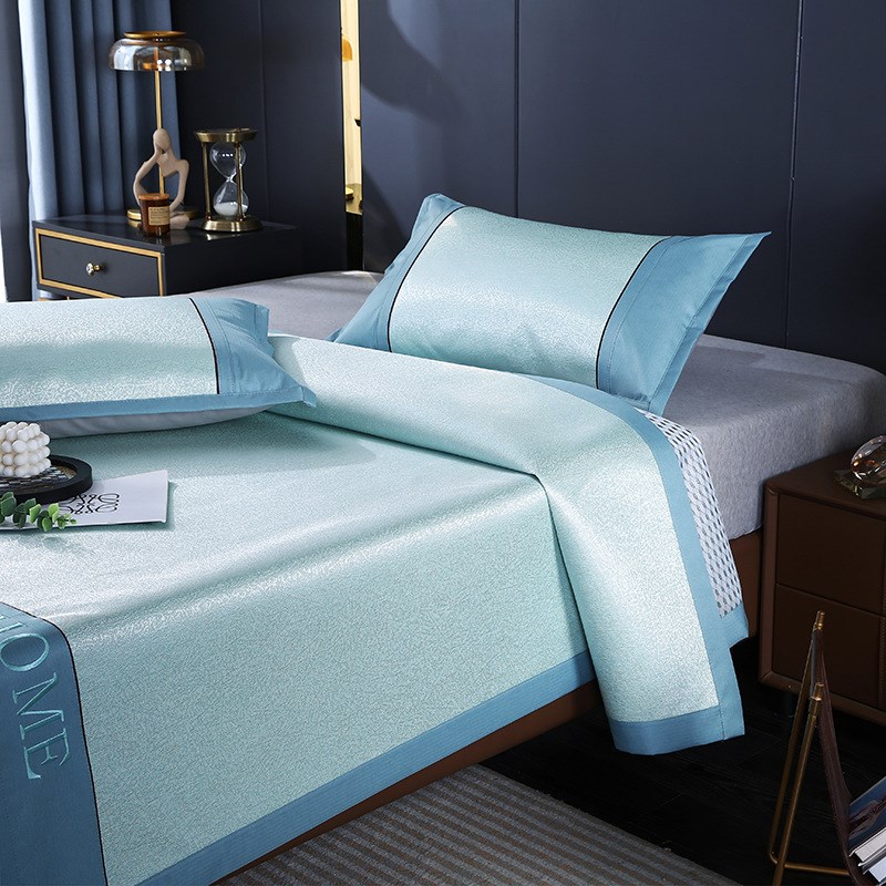 夏季冰丝凉席三件套可水洗折叠单人学生宿舍草席家用2024新款藤席