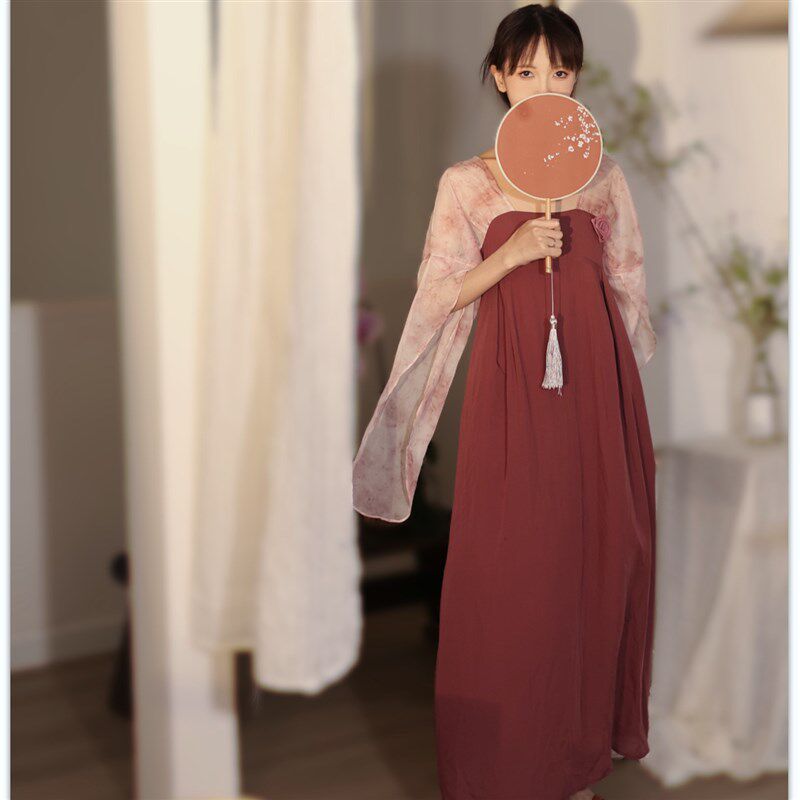 喵吉复古国风新中式长款宽松改良汉服小个子汉元素红色连衣裙女夏图片