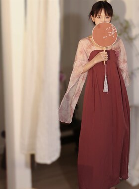 喵吉复古国风新中式长款宽松改良汉服小个子汉元素红色连衣裙女夏