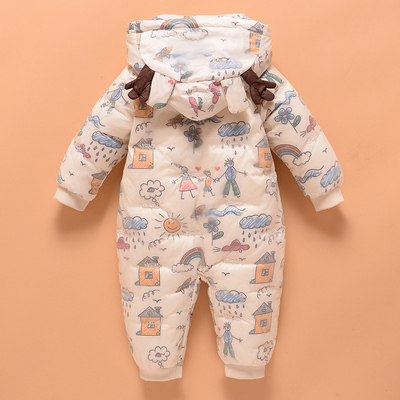 女宝婴儿连体羽绒服宝宝羽绒连体衣加厚幼童羽绒外出爬服冬季男宝